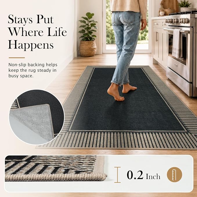 Moynesa 2x3 Easy Jute Kitchen Rug, Striped Border Front Door Mat Washable Non Slip Small Entryway Rugs, Indoor Outdoor Farmhouse Doormat Carpet for Bathroom Doorway Porch Foyer