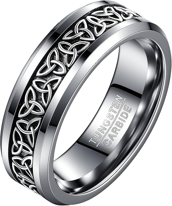 NUNCAD Personalized 925 Sterling Silver Celtic Trinity Knot Ring for Men 8mm Tungsten Carbide Triquetra Celtic Knot Wedding Band Irish Jewelry Gift Comfort Fit Size 7-12