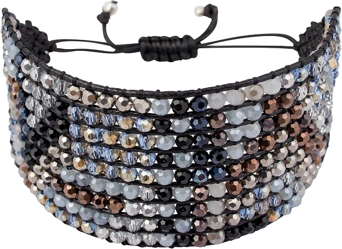 Joob Joob Handmade Boho Bracelets For Women - Colorful Crystal Beaded Bracelets - Easy Adjustable Leather Cuff Bracelet with Slider Opening