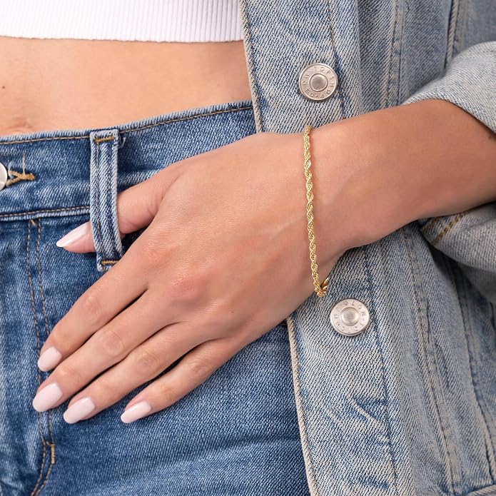 Barzel 18K Gold Plated Rope Chain Bracelet - Made In Brazil