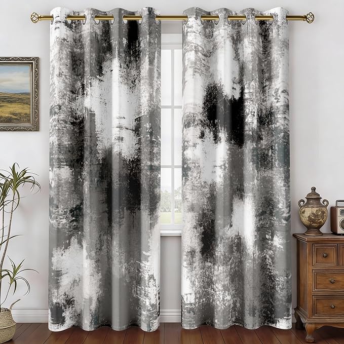 Asuexpect Black Grey Abstract Curtains 2 Panels Abstract Rust Curtain Room Darkening Grommet Window Drapes Modern Decorative Window Treatments for Bedroom Living Room, 52x108 Inches, Black Grey