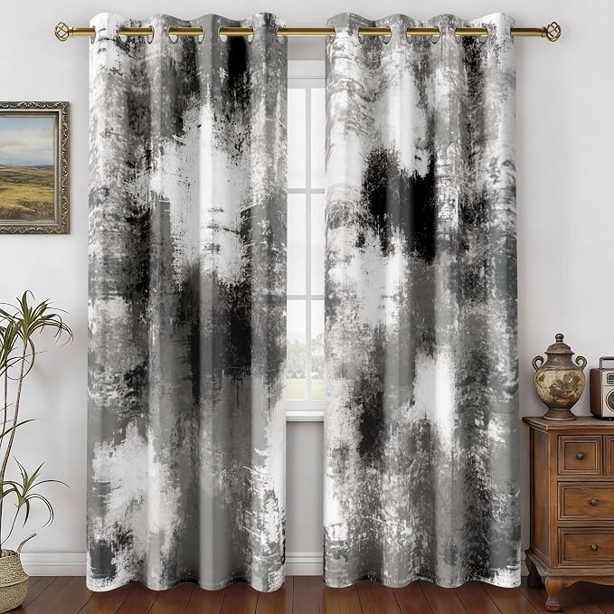 Asuexpect Black Grey Abstract Curtains 2 Panels Abstract Rust Curtain Room Darkening Grommet Window Treatments Modern Decorative for Bedroom Living Room, 52x72 Inches, Black Grey