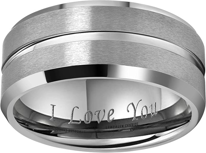 CROWNAL 10mm 8mm 6mm Tungsten Wedding Band Ring Engraved I Love You Men Women Polished Groove Matte Finish Beveled Edges Size 5 To 17