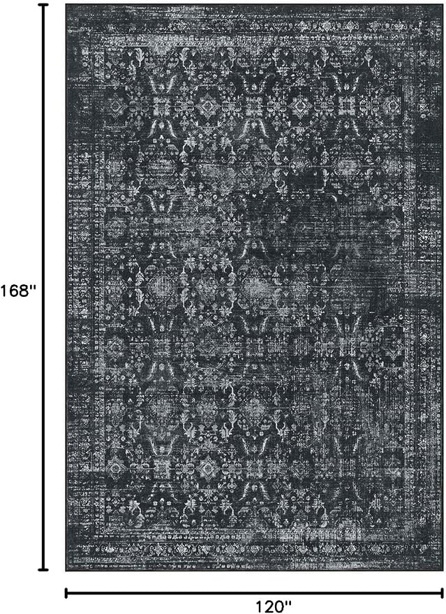 Rugxara Black 10x14 Area Rugs for Living Room Bedroom Large Washable Rug | Non Slip, Rug for Dining Room Office Farmhouse, Stain Resistant, Soft, Low Pile, Vintage Boho Retro Carpet, Home Decor