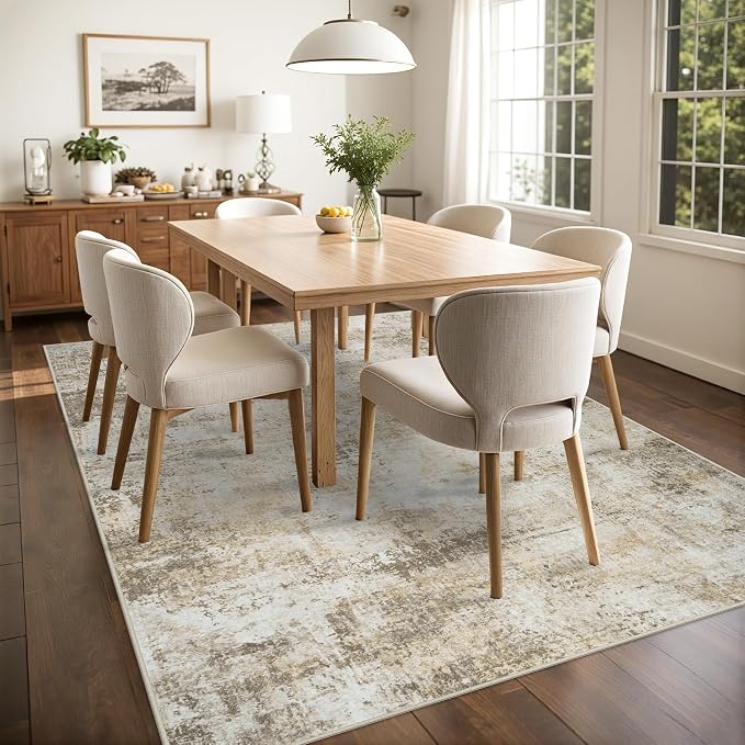 10x14 Area Rugs Living Room Rugs: Large Washable Rug with Anti-Slip Backing Non-Shedding Stain-Resistant Soft Abstract Carpet for Bedroom Dining Room Nursery Home Office Beige Grey