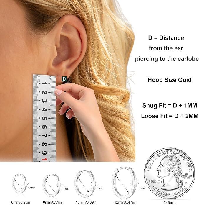 MOODEAR 925 Sterling Silver Hoop Earrings - Small Huggie Earrings for Women, Hypoallergenic Trendy Cartilage Silver Earrings, Lightweight Jewelry Gifts
