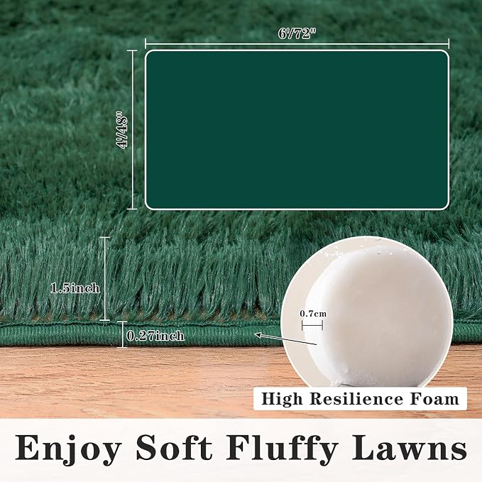 Dssimo Super Soft Area Rugs for Living Room, 4x6 Feet Modern Shag Dark Green Rug, Fluffy Plush Non-Slip Green Carpet for Girls Boys Teens, Kids Home Decor for Bedroom Dorm Nursery Classroom, Carpets