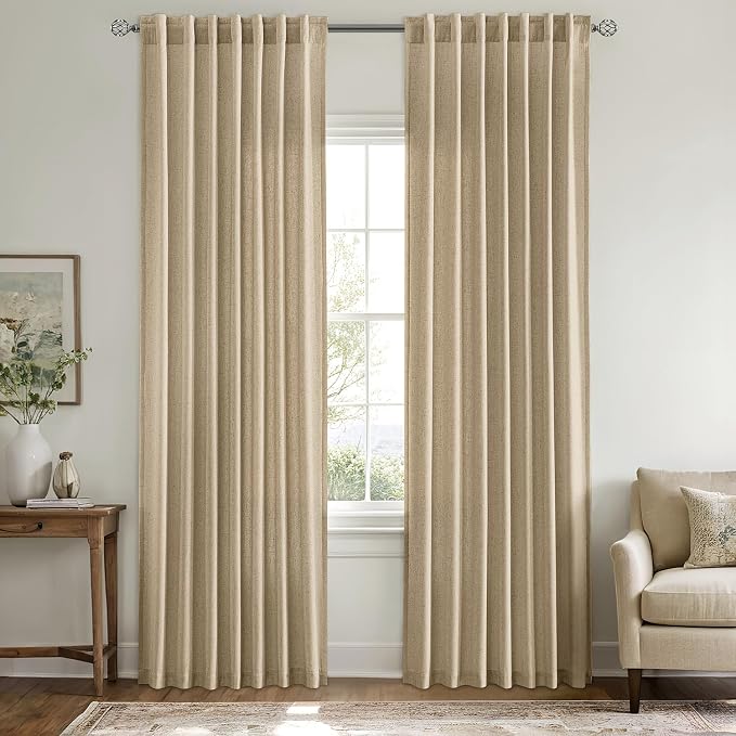 MIULEE Non-See-Through Privacy Linen Curtains 52W x 84L Inch Copper Brown | 2 Panels, Light Filtering, Semi Sheer Window Curtains, Farmhouse Textured, Back Tab Drapes for Bedroom Living Room