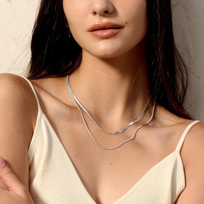 CHESKY 14K Gold/Silver Plated Snake Chain Necklace Herringbone Necklace Gold Choker Necklaces for Women Gifts Jewelry 1.5/3/5MM(W) 14"/16"(L) Mothers Day Gifts for Mom