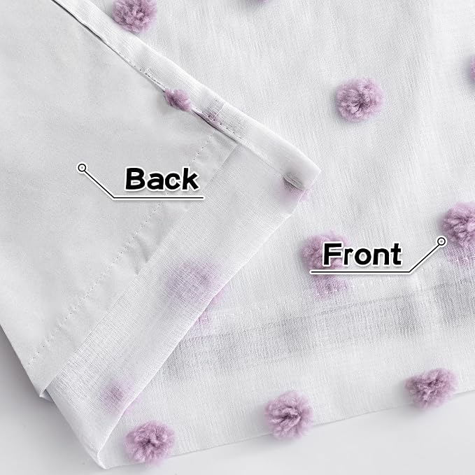 MYSKY HOME 100% Blackout Curtains for Nursery Thermal Insulated Purple Pom Pom Curtains 72 Inch Long for Girls Bedroom 2 Panels White Sheer Curtains for Dining Room Door Grommet, 52 x 72 in