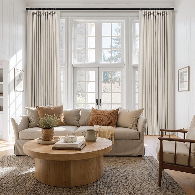 Aersas Vanilla Pleated Linen Curtains 108 Inches Long for Living Room 2 Panels Set Natural Pleat Drapes Back Tab Semi Sheer Neutral Boho Ceiling to Floor Window Curtain for Bedroom 9 FT