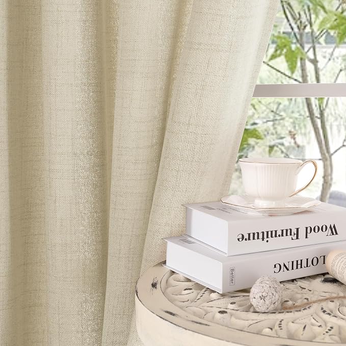 YoungsTex Linen Curtains 80 Inch Length for Living Room, Light Filtering Drapes with Grommet Semi Sheer Rustic for Bedroom Windows, Warm Beige, 2 Panels, 52 X 80 Inch