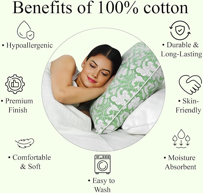 Ridhi Block Print Sage Green Pillow Cover 18" x 18" (Pack of 2) Decorative Couch Pillows for Living Room, Farmhouse Chic Boho Cute Outdoor Pillows Covers Gifts for Spring, Mother's Day