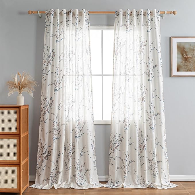 MYSKY HOME Extra Long Curtains 2 Panel Sets for Living Room Sheer Curtain Panels Farmhouse Style Flax Linen Polyester Blend Texture for Home Decor Light Soften Privacy Drapes, 50'' x108'', Navy Blue