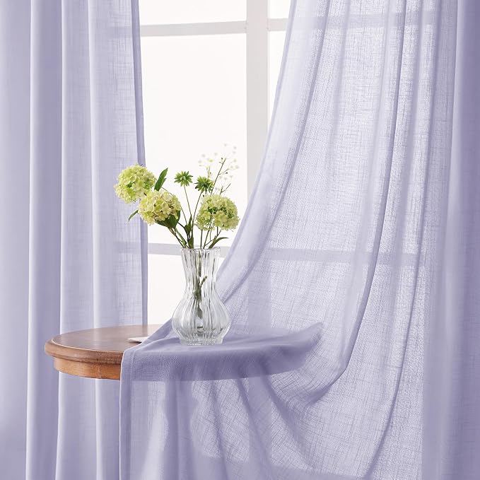 Lavender Linen Curtains Back Tab 108 Inches for Bedroom Living Room 2 Panels Semi Sheer Light Filtering Window Treatment Curtain Modern Elegant Decor Drapes Violet Light Purple 52X108