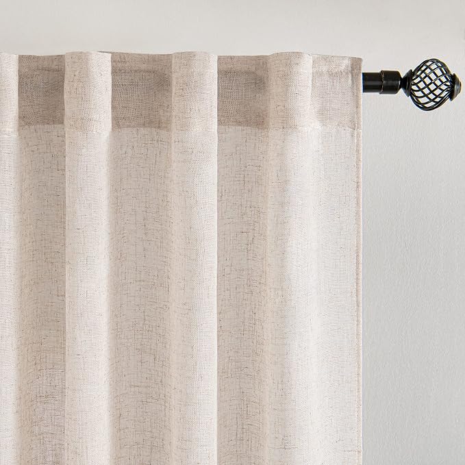 MIULEE Farmhouse Kitchen Curtains 36 Inch Length 2 Panels, Soft Thick Linen Textured Natural White Semi Sheer Light Filtering Short Cafe Tier Curtains for Small Half Window Back Tab Rod Pocket