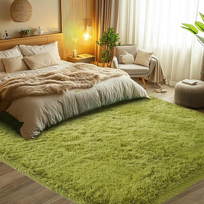 Green Area Rug for Living Room: 6x9 Fluffy Shag Carpet-Modern Fuzzy Furry Plush Soft Rugs for Kids Girls Room,Shaggy Rug for Living Room,Bderoom,Dorm Home Decor(6x9 Feet,Light Green)