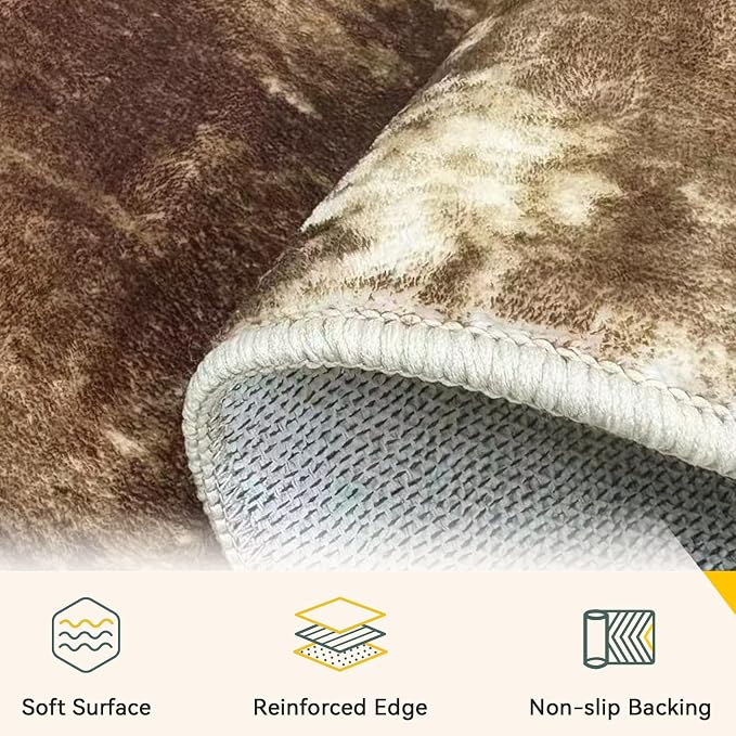 RELEANY Washable Area Rugs 4'x6' Non-Slip Modern Abstract Soft for Living Room Entryway Bedroom Kitchen, Print Pattern, Brown Tan Beige Coffee