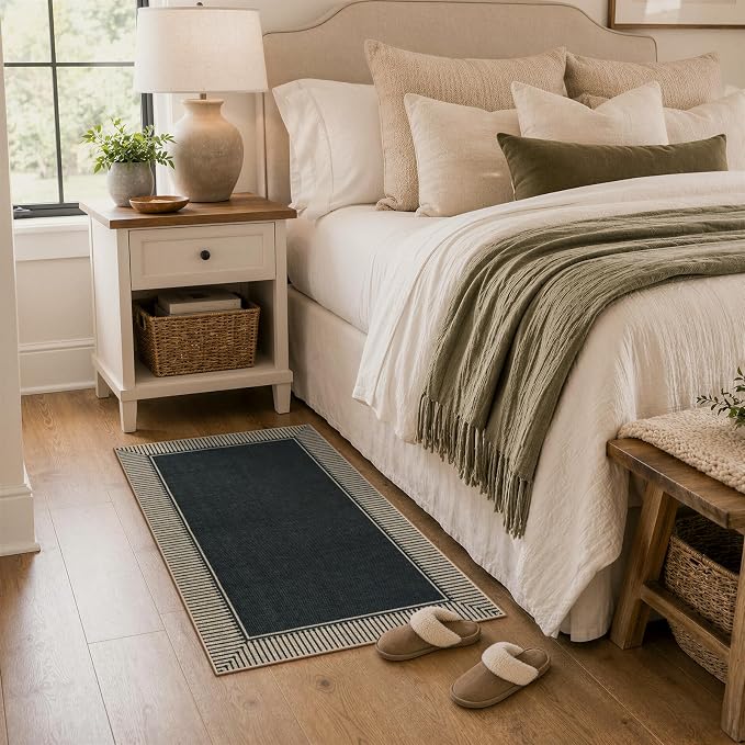 Moynesa 2x3 Easy Jute Kitchen Rug, Striped Border Front Door Mat Washable Non Slip Small Entryway Rugs, Indoor Outdoor Farmhouse Doormat Carpet for Bathroom Doorway Porch Foyer