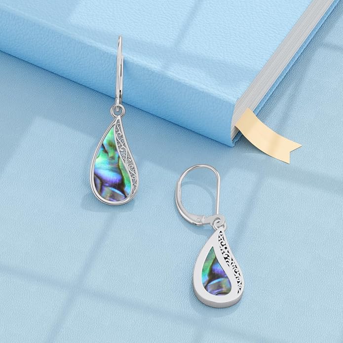 PELOVNY Abalone/Turquoise/Black Onyx/Lapis Lazuli/Axolotl/Bee/Dragonfly/Sun/Cross/Sword/Wolf/Map/Golf Earrings S925 Sterling Silver Dangle Earring Teardrop Jewelry for Women Birthday Christmas Gifts