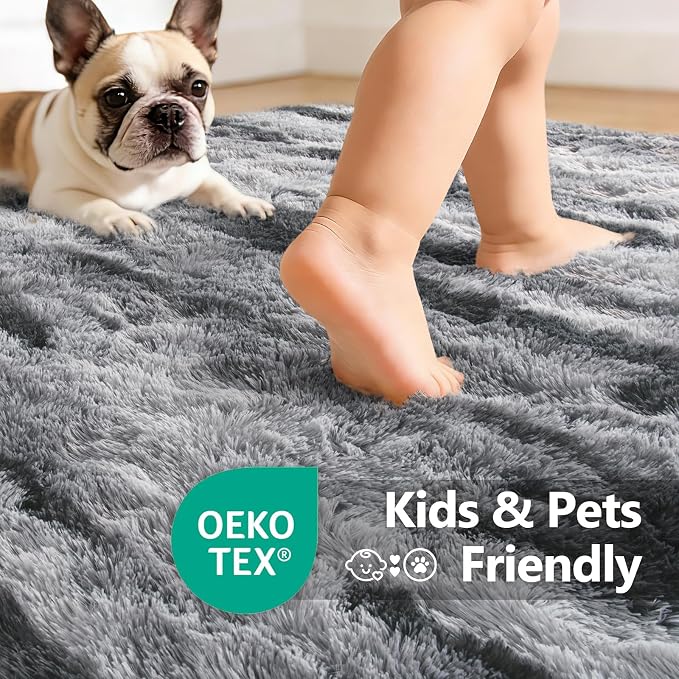 9x12 Extra Large Area Rugs for Living Room, Shaggy Non-Slip Tie-Dyed Rugs for Bedroom Kids Playroom Dorm Room, High Pile Ultra Soft Carpet, Grey
