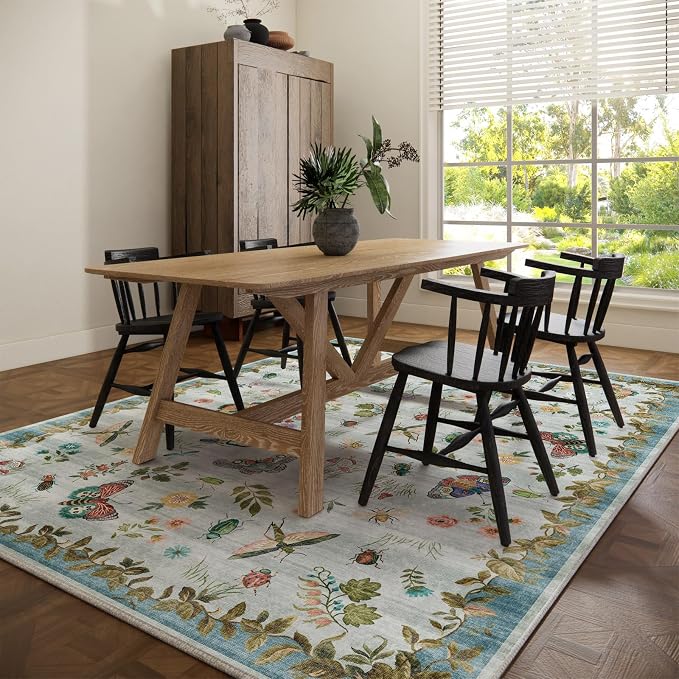Machine Washable Rug for Living Room: 9x12 Area Rugs Vintage Rug Stain Resistant Non Slip Low Pile Soft Lightweight Carpets for Bedroom Kitchen Dining Room Nursery Kids Room Farmhouse Indoor