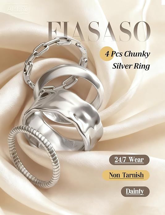 FIASASO Chunky Gold Rings for Women Non Tarnish - 4Pcs 14K Gold Plated Dainty Stackable Ring Set Trendy Hypoallergenic Thick Dome Statement Finger Knuckle Rings Pack Size 5-10