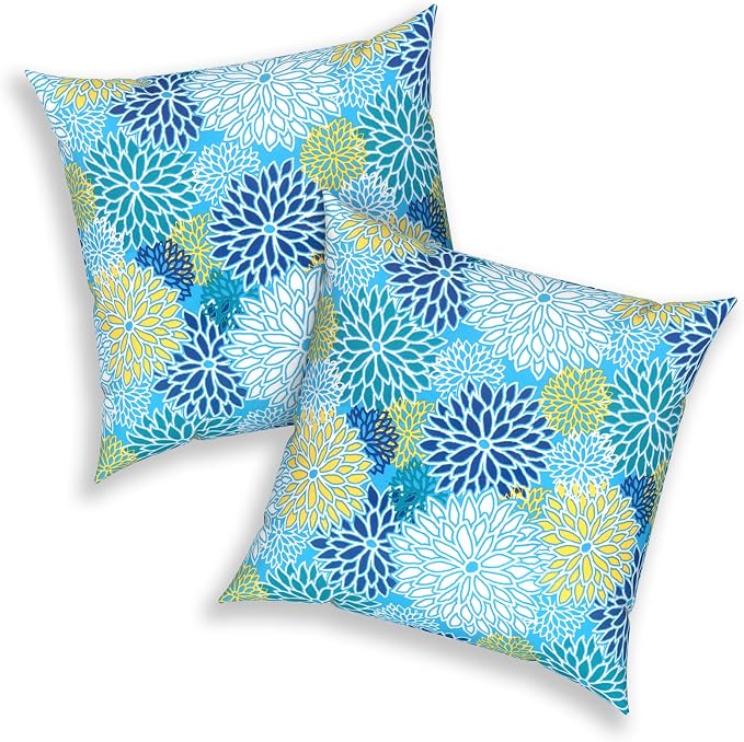 Outdoor Throw Pillows with Inners 20x20 Inch, Square Pillows Decorative for Home Garden Furniture, Dahlia Blue