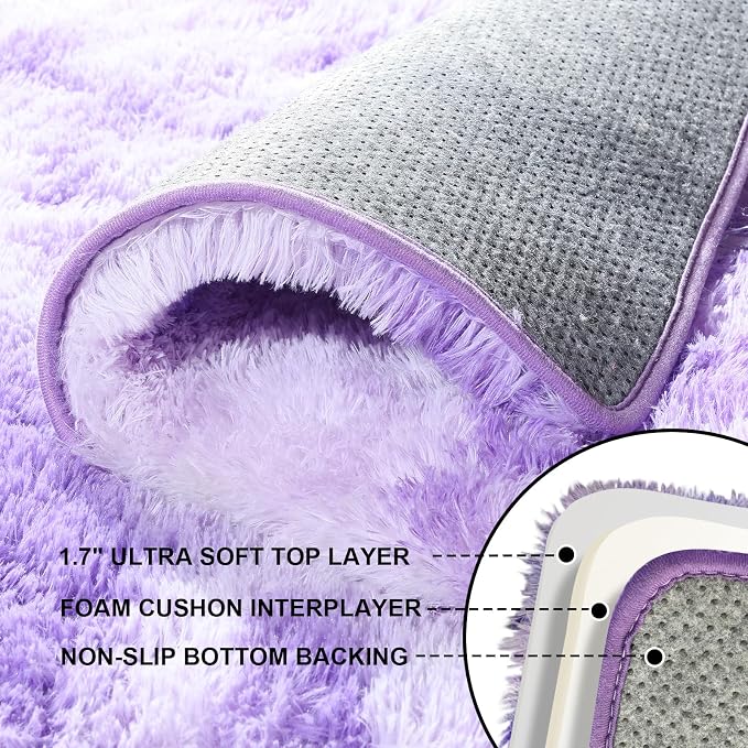 3x5 Rugs for Bedroom, Fluffy Area Rugs for Living Room, Small Fuzzy Shag Soft Non-Slip Carpet for Kids Girls and Boys Nursery Dorm Indoor Room Home Decor (3ft X 5ft, Tie-Dyed Purple)
