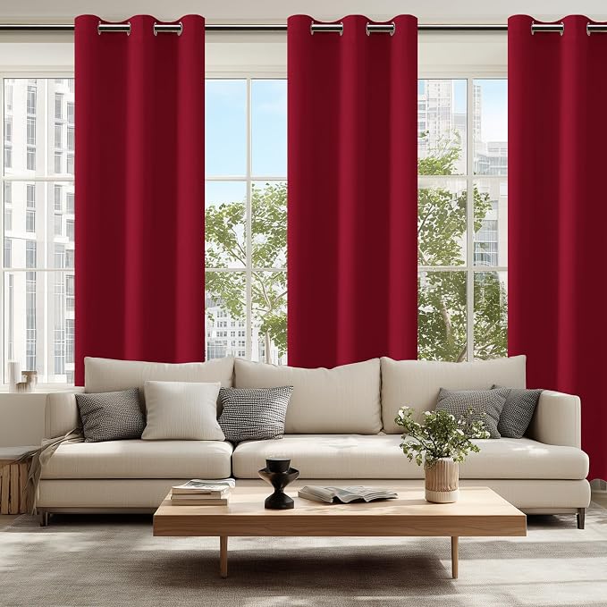 Hiasan Blackout Curtains for Bedroom, 38 x 84 Inches Long - Thermal Insulated & Light Blocking Window Curtains for Living Room, 2 Drape Panels Sewn with Tiebacks, Christmas Red