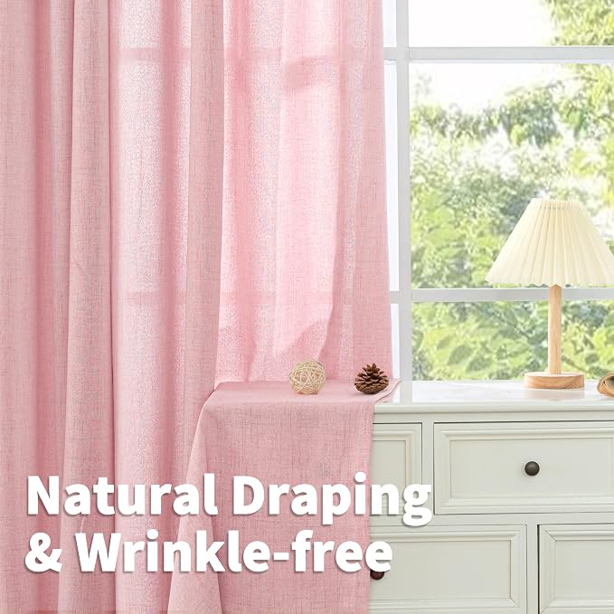 YoungsTex Light Pink Linen Curtains 63 Inch Length for Living Room Window, Light Filtering Drapes with Bronze Grommet Privacy for Bedroom Decorative, 52 x 63 Inch, 2 Panels