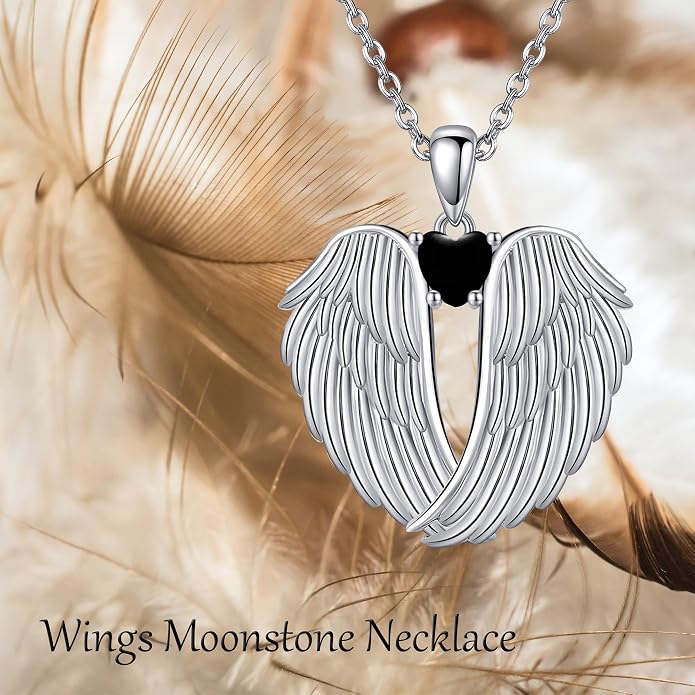 YFN Angel Wings Necklace 925 Sterling Silver Guardian Angel Wings Pendant Necklace Birthstone Necklace for Women Girls Christmas Jewelry Gifts