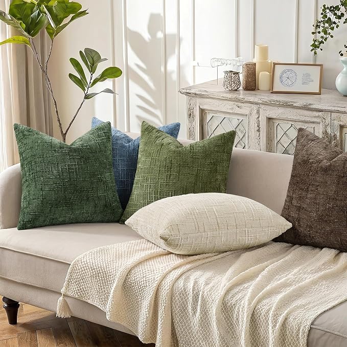 decorUhome Textured Chenille Throw Pillow Covers 22x22 Set of 2 Blue | Fall Modern Farmhouse Soft Cozy Slubby Couch Pillow Cases Boho Decorative Pillow Cases for Bed Sofa Living Room Home Decor