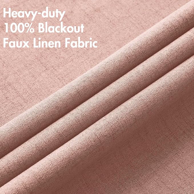 MIULEE 100% Blackout Linen Curtains for Bedroom Thermal Insulated Blush Pink Grommet Room Darkening Curtains & Drapes for Living Room 52 x 96 Inch (2 Panels)