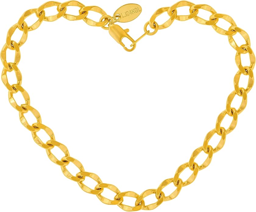 LIFETIME JEWELRY Womens Gold Anklet Diamond Cut Curb Link Ankle Bracelet 24k Gold Plated