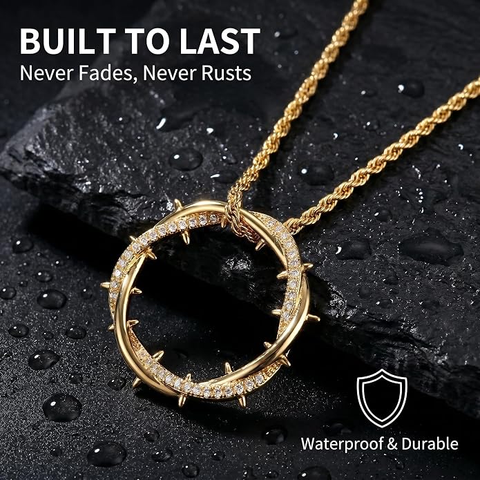 Men's Thorn Crown Necklace, 18K Gold & 925 Silver Plated Brass, 5A CZ Pendant, 24" Rope Chain, Retro Hip Hop Street Jewelry, Unisex Gift for Women