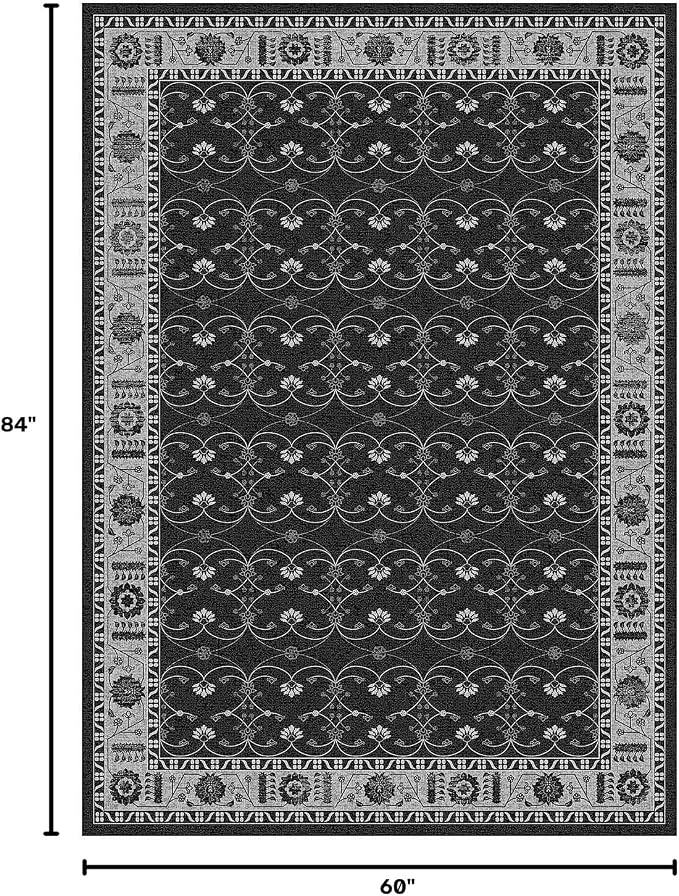 Rugxara Black Rug Area Rugs 5x7, Washable Rugs for Living Room, Vintage Boho Rug for Office, Dining Room, Kids Room and Farmhouse, Durable Low Pile Non-Slip Area Rug for High Traffic Areas(Black 5x7