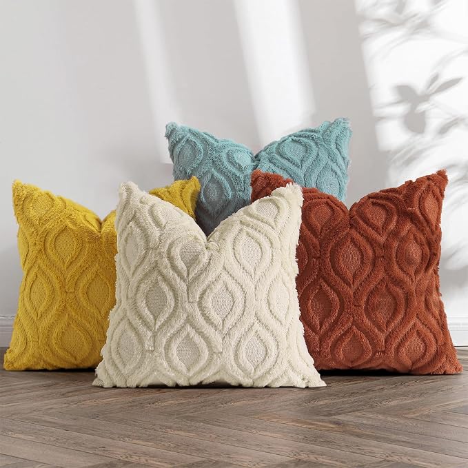 decorUhome Beige Rust Faux Fur Soft Throw Pillow Covers 18x18 Set of 4 | Fall Neutral Decorative Plush Couch Pillow Covers, Accent Modern Farmhouse Neutral Pillow Cases for Sofa Bed Living Room