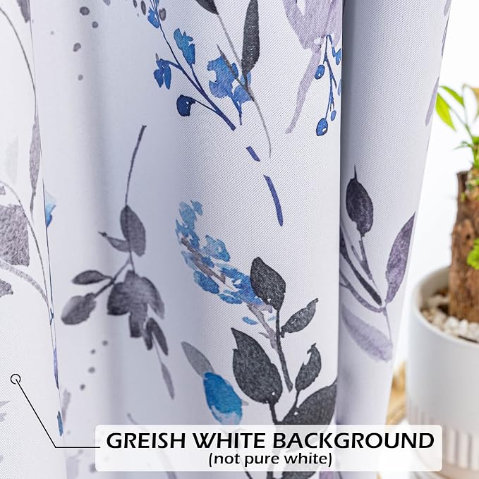 MYSKY HOME Curtains for Bedroom Blue Floral Blackout Curtains 63 inch Long 2 Panels for Living Room Darkening Curtains Thermal Insulated Vintage Painting Flower Leaf Grommet Top Drapess