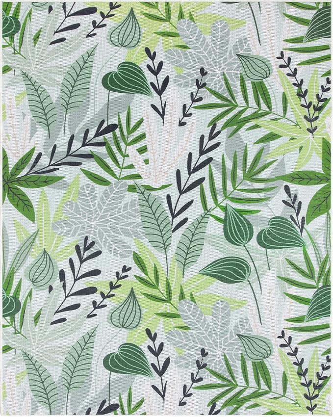 Lahome Leaf Indoor Outdoor Rug 8x10, Non Slip Outdoor Patio Rug for Camping Picnic, Portable Large Outdoor Rugs for Balcony Deck Backyard, RV Mat Outdoor Carpet for Living Room Bedroom,Green