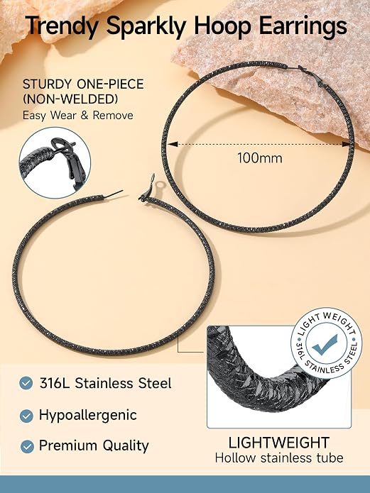 PROSTEEL 30/40/60/80/100mm Chunky Hoop Earrings For Women Gold Plated/Black Stainless Steel Hoops Earrings Statement Jewelry