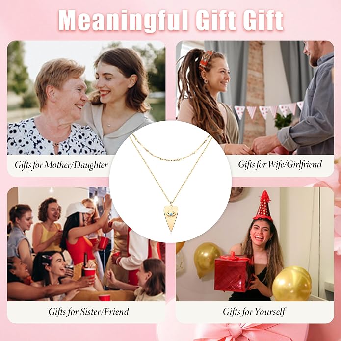 MEVECCO Layered Heart Necklace Pendant Handmade 18k Gold Plated Dainty Gold Choker Arrow Bar Layering Long Necklace for Women