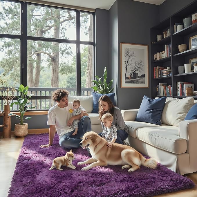 Rugs for Living Room 5x8, Alfombras para Salas Shag Large Plush Soft Area Rug, Shaggy Carpets for Bedroom,Boys Girls Home Decor Aesthetic(Grape Purple, 5 x 8)