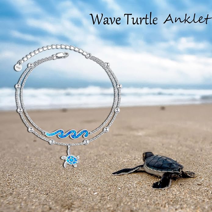YFN Wave Anklet 925 Sterling Silver Ocean Wave Layered Ankle Bracelet Wave Beach Jewelry for Women Gifts