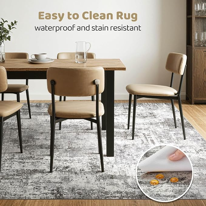 6x9 Area Rugs Living Room: Washable Large Abstract Neutral Modern Soft Gray Rug Stain Resistant Indoor Floor Non-Slip Accent Carpet for Bedroom Nursery Playroom Office Dining Room Home Decor