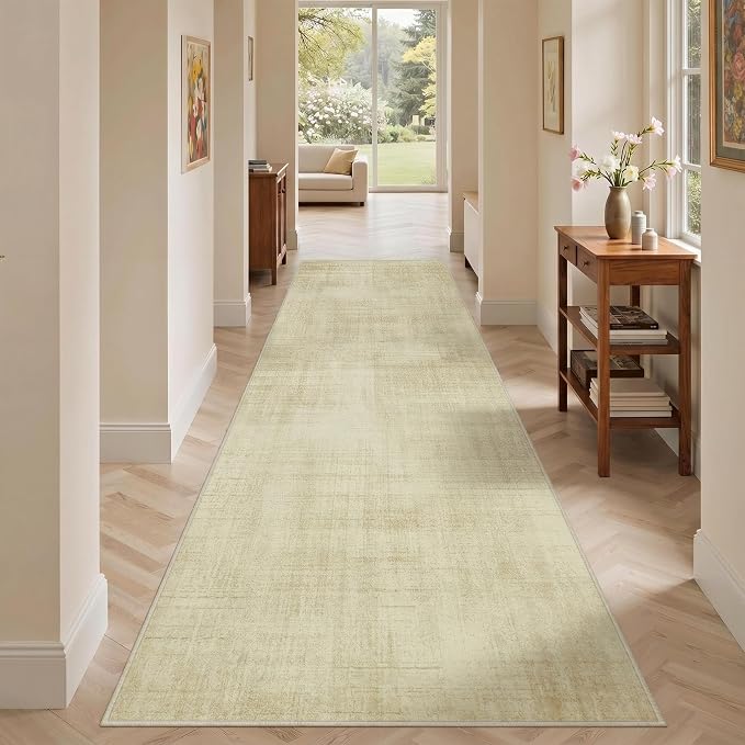 Joydeco Boho Washable Runner Rug for Hallway Entryway, Beige 2x8 Bathroom Kitchen Runner Rugs Non Skid Washable, Non Slip Soft Neutral Classic Throw Carpet for Laundry Room Entrance
