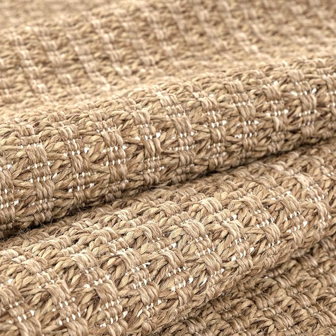 Luul Home Easy Jute Rugs 6x9 Natural Color Living Room Indoor Outdoor Area Rug for Farmhouse Patio and Kitchen Rug High Traffic Washable Easy to Clean Solid Boho Woven Design Outside Carpet (6 x 9)