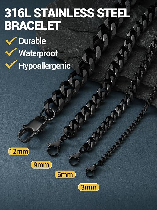 PROSTEEL Stainless Steel Bracelets for Men Women, Gold/Silver/Black, Cuban Link Bracelet Adjustable, Jewelry with Gift Box
