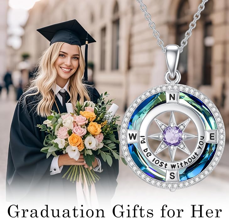 TOUPOP Necklace Gifts for Wife Compass Jewelry Women Anniversary Girlfriend Birthday Gift for Her Valentines I'd be Lost without You Sterling Silver Birthstone Necklaces