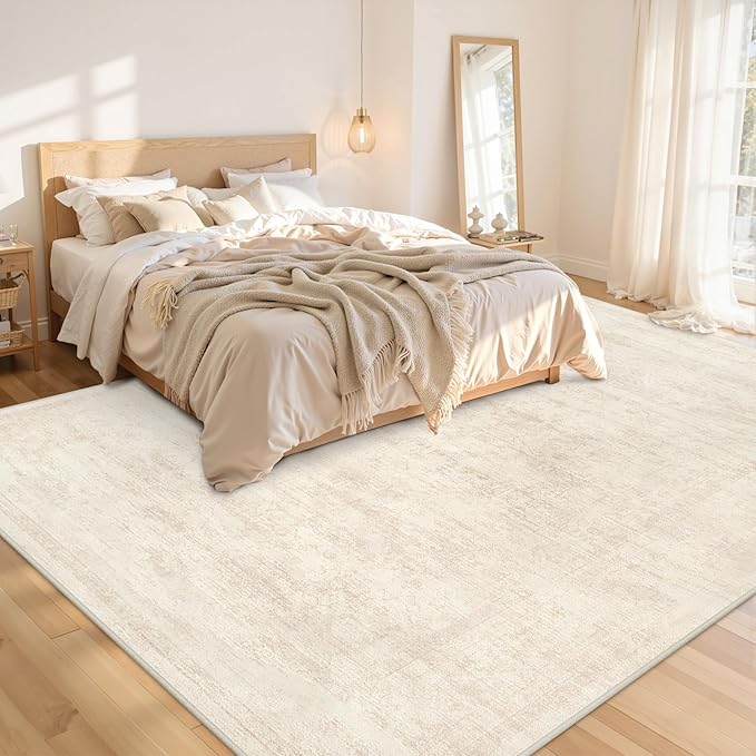 10x12 Area Rug for Living Room: Vintage Boho Neutral Washable Rug Indoor Soft Large Area Rug Carpet for Bedroom Nursery Farmhouse Dining Room Office Floor Non-Slip Low Pile Under Table Rug Retro Beige